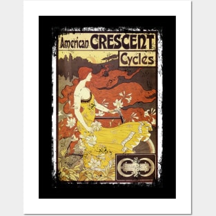 Art Nouveau - American Crescent Cycles Paul Berthon Alphonse Mucha Vintage Fantasy Posters and Art